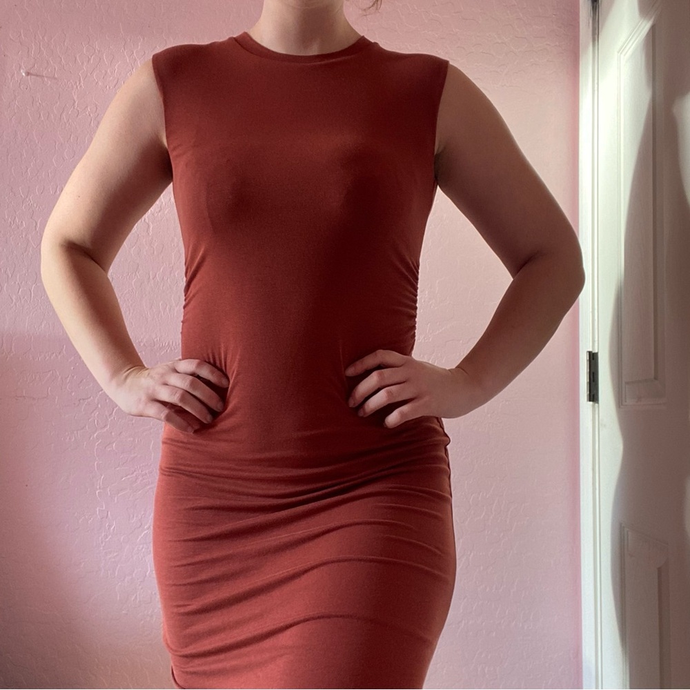 Orange Bodycon Midi Dress